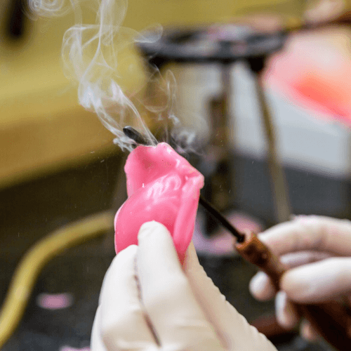 denture being molded.