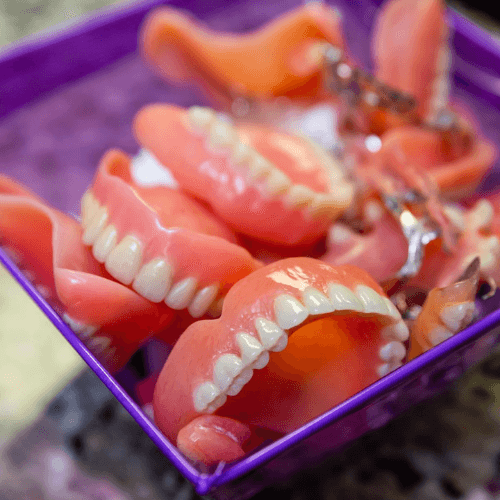 A pile of dentures.