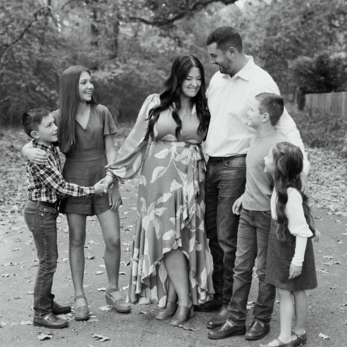 Black and white family photo.