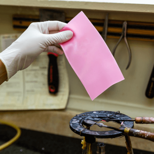 denture material being headed over tools